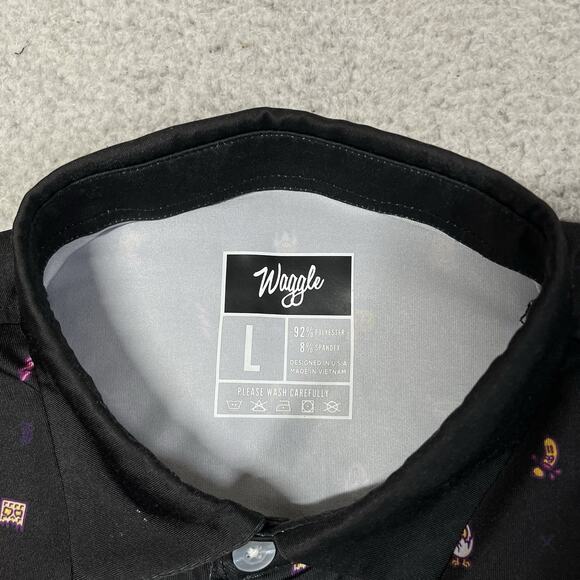 Waggle Polo Shirt Mens L Black All Over Print Performance Golf Stretch AOP - Picture 6 of 9
